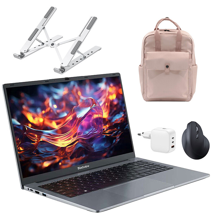 Blackview AceBook 6 R3 3300U 16/512 + Souris sans fil ergonomique + Support pliable INOVU INSUTR16 + INOVU Blush Backpack (Rose) + INOVU Chargeur Secteur USB-C 70W GaN