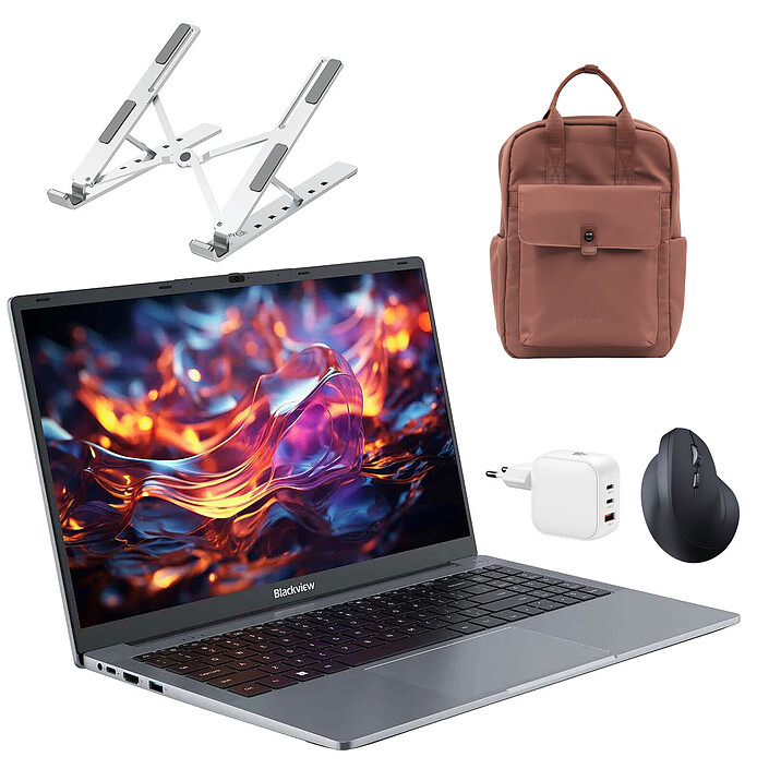 Blackview AceBook 6 R3 3300U 16/512 + Souris sans fil ergonomique + Support pliable INOVU INSUTR16 + INOVU Blush Backpack (Marron) + INOVU Chargeur Secteur USB-C 70W GaN