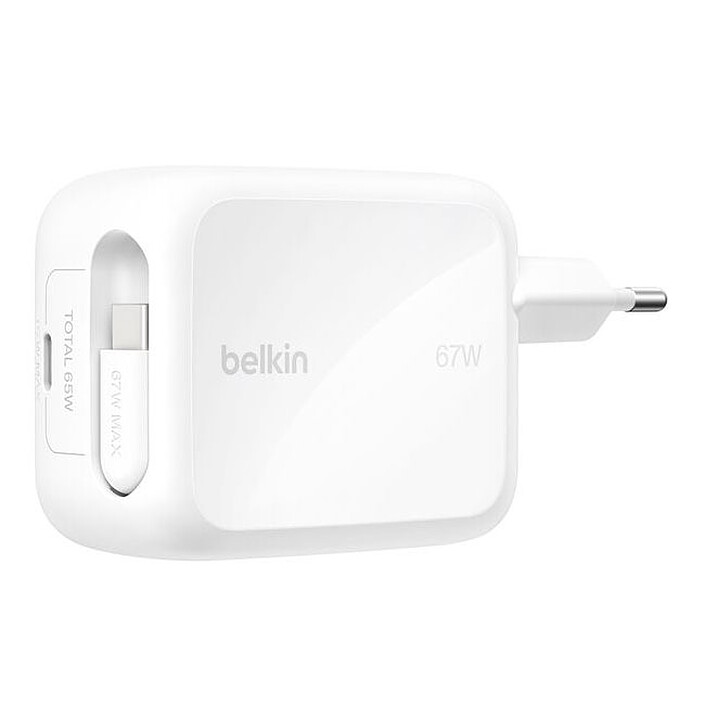 Belkin Chargeur USB-C 67W avec cable retracTable d'1m et port USB-C (Blanc) pas cher