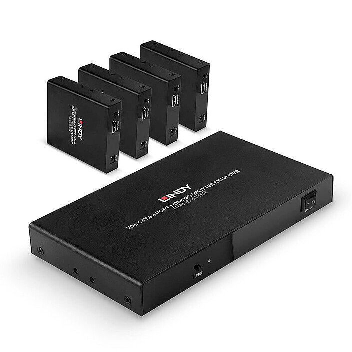Lindy Splitter Extender Cat.6 4 ports HDMI 2.0 4K60 HDR avec IR et PoC, 70m