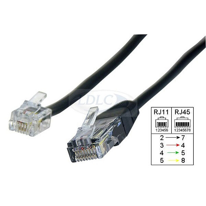 Cable adaptador RJ11 macho / RJ45 macho (10 metros)