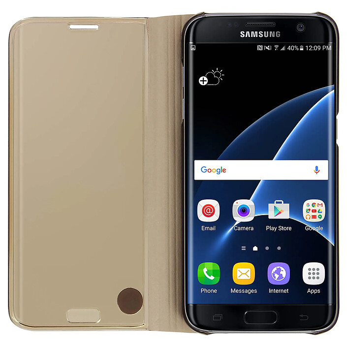 Avis Avizar Étui pour Samsung Galaxy S7 Edge Housse Clapet Flip Cover Miroir Or - Fonction Stand