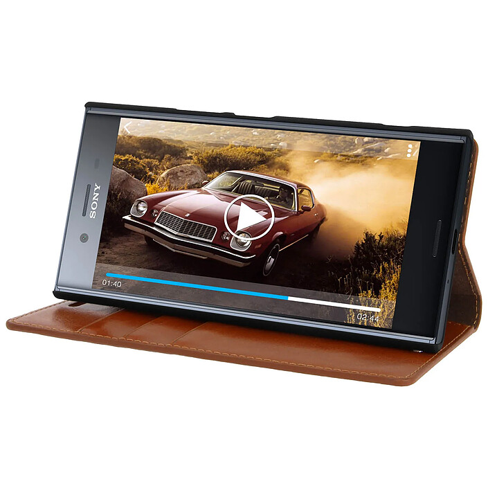 Acheter Avizar Étui pour Xperia XZ Premium Coque Clapet Portefeuille Cuir - Fonction stand Camel