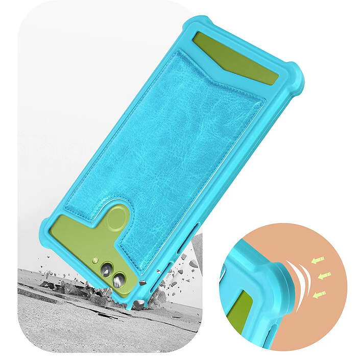 Acheter Avizar Coque Smartphone 5'' à 5.3'' Silicone Gel Coins Bumper Dos Effet Cuir Turquoise