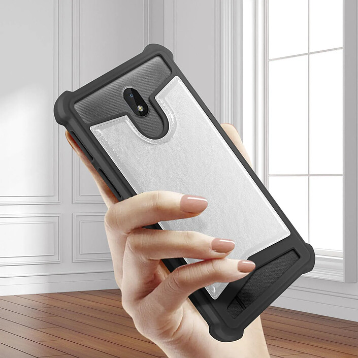 Avis Avizar Coque Téléphone 5.3'' à 5.5'' Silicone Gel Coins Renforcés Dos Effet Cuir Argent