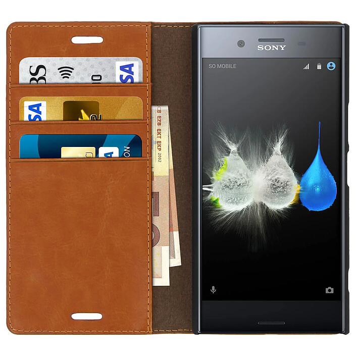 Avis Avizar Étui pour Xperia XZ Premium Coque Clapet Portefeuille Cuir - Fonction stand Camel