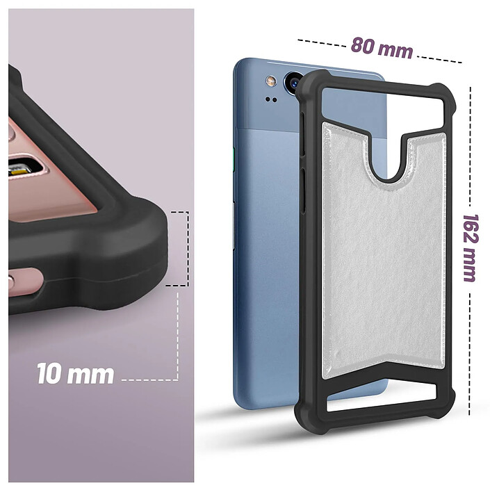 Avizar Coque Téléphone 5.3'' à 5.5'' Silicone Gel Coins Renforcés Dos Effet Cuir Argent pas cher