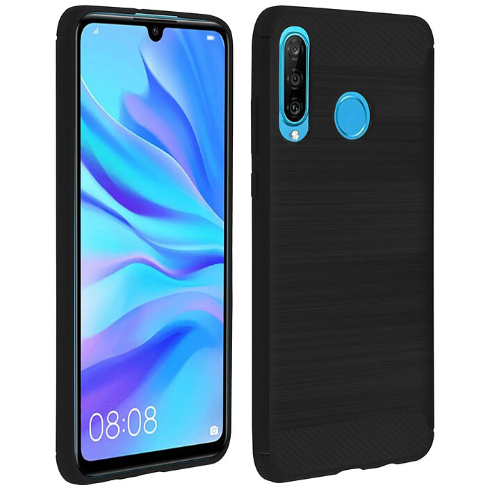 Coque pour Huawei P30 Lite Finition Carbone Effet Métal Brossé Noir
