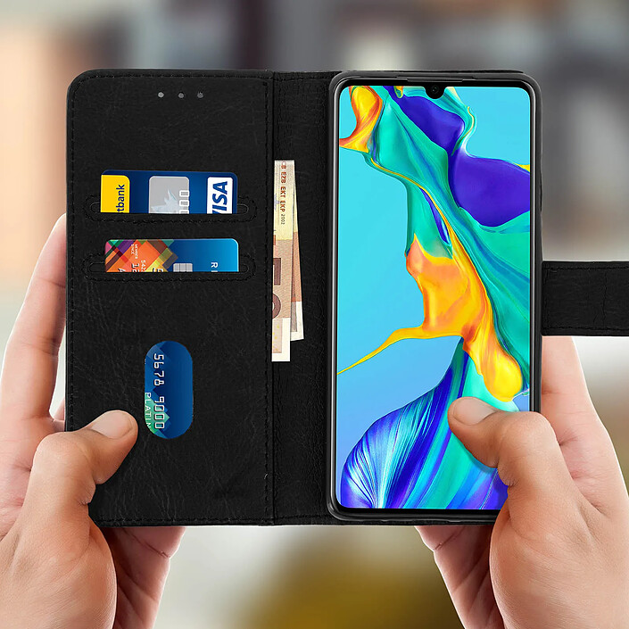 Avis Avizar Housse Huawei P30 Étui Portefeuille Support Stand - Noir