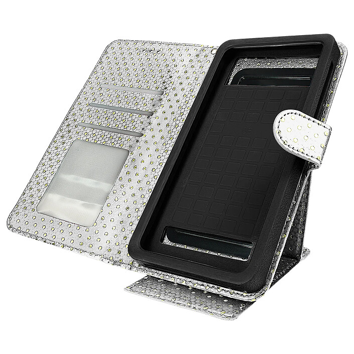 Avizar Etui à Pois Smartphone 5,0 à 5,3 Clapet Portefeuille Support et Miroir argent
