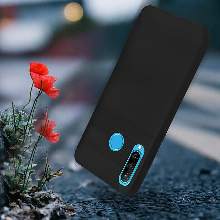 Coque pour Huawei P30 Lite Finition Carbone Effet Métal Brossé Noir pas cher