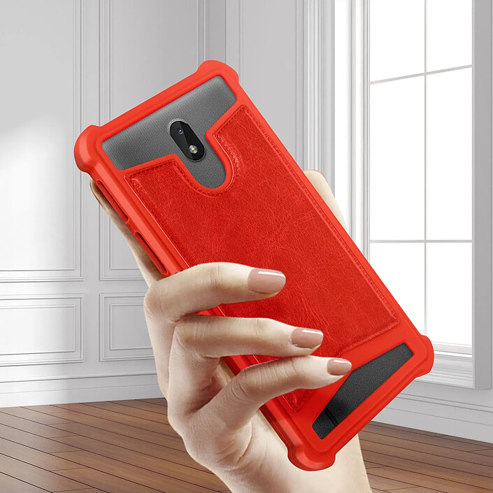 Avis Avizar Coque pour Smartphone 4.7'' à 5.3'' Silicone Gel Coins Renforcés Dos Effet Cuir Rouge