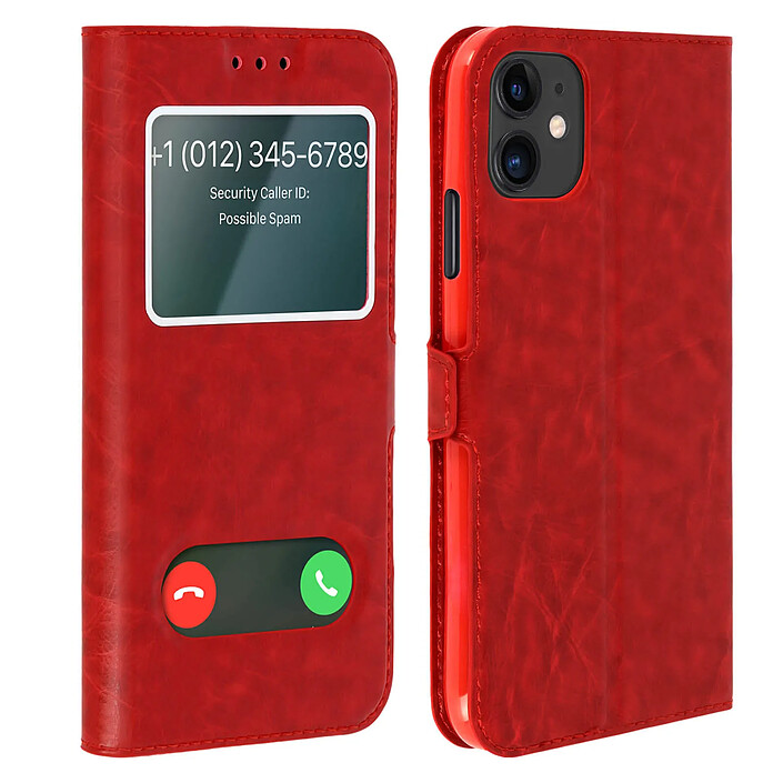 Avizar Housse iPhone 11 Protection Double Fenêtre Fonction Support - rouge