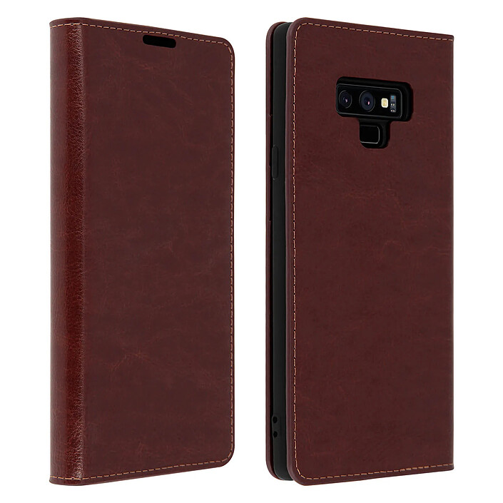 Avizar Étui Samsung Galaxy Note 9 Housse Cuir Portefeuille Fonction Support - marron