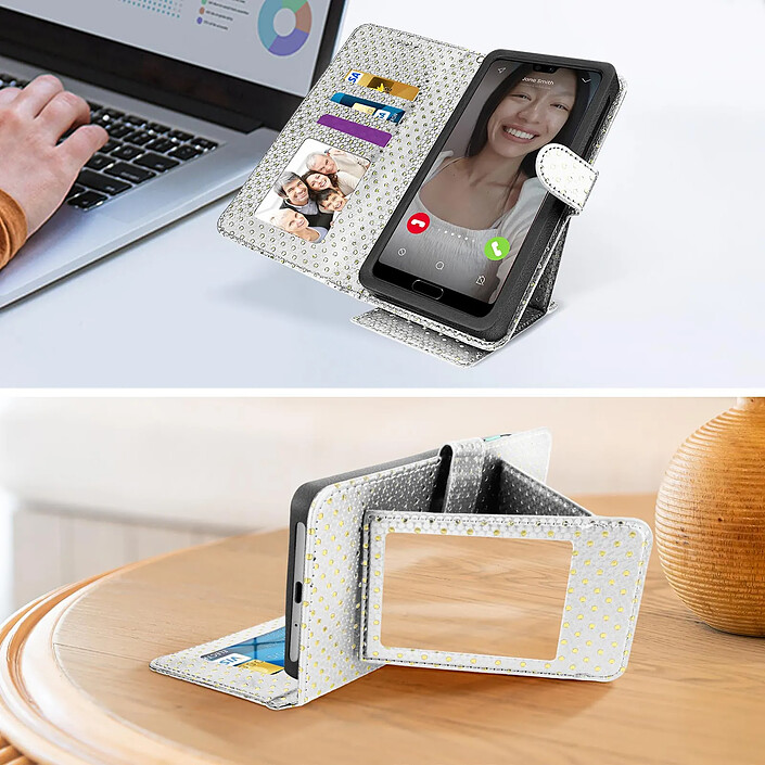 Acheter Avizar Étui à Pois pour Smartphone 5,3 à 5,5 Clapet Portefeuille Support et Miroir