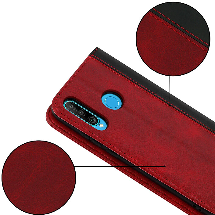 Avis Avizar Housse pour Huawei P30 Lite Étui Folio Rangement carte Fonction support Rouge