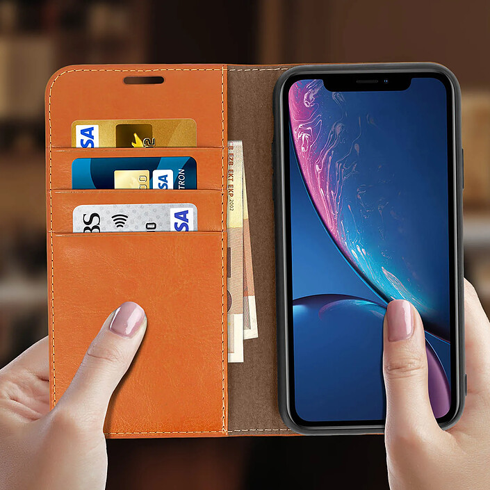 Avis Avizar Étui Apple iPhone XR Housse Cuir Portefeuille Fonction Support - camel