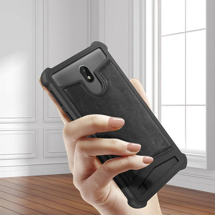 Avis Avizar Coque Smartphone 4.3'' à 4.7'' Silicone Gel Coins Renforcés Dos Effet Cuir Noir