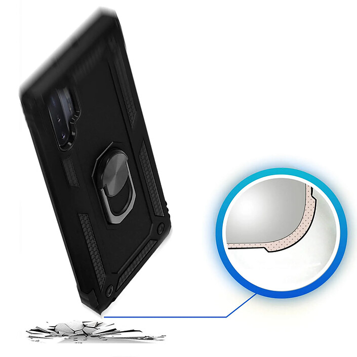 Avizar Coque pour Samsung Galaxy Note 10 Plus Bi matière Rigide Souple Bague Support Vidéo Noir pas cher