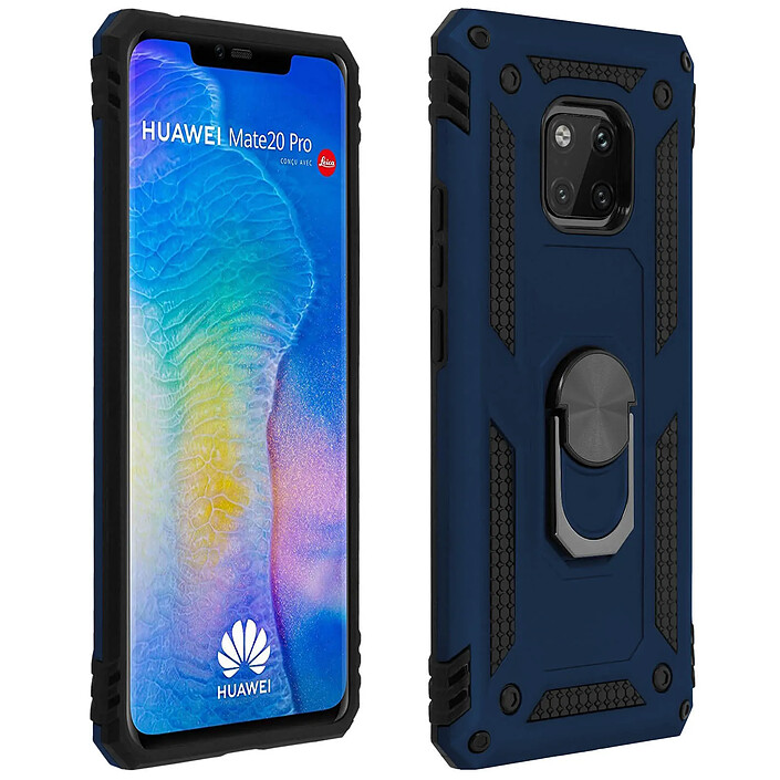 Avizar Coque Huawei Mate 20 Pro Bi matière Rigide Souple Bague Support Vidéo Bleu nuit