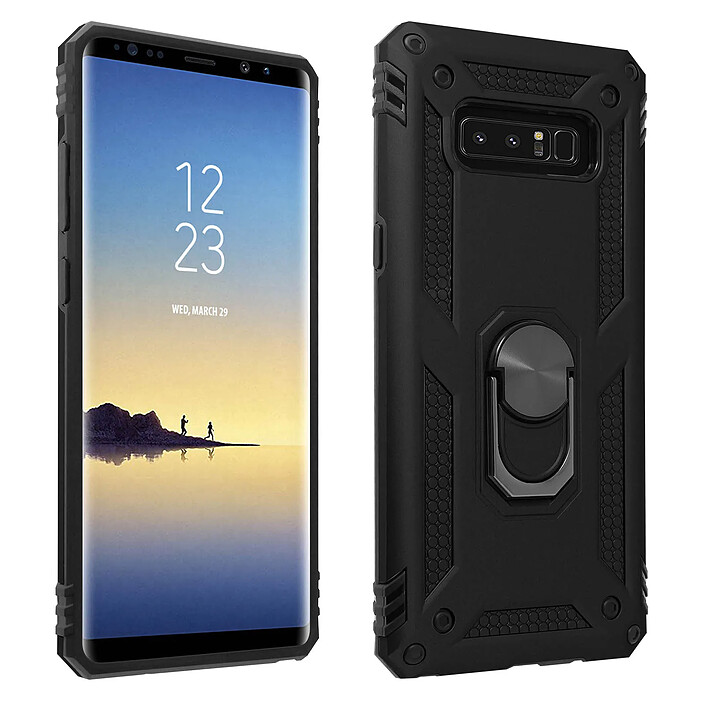 Avizar Coque pour Samsung Galaxy Note 8 Bi matière Rigide Souple Bague Support Vidéo Noir