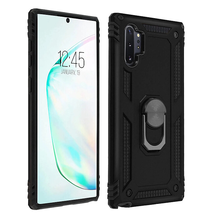 Avizar Coque pour Samsung Galaxy Note 10 Plus Bi matière Rigide Souple Bague Support Vidéo Noir