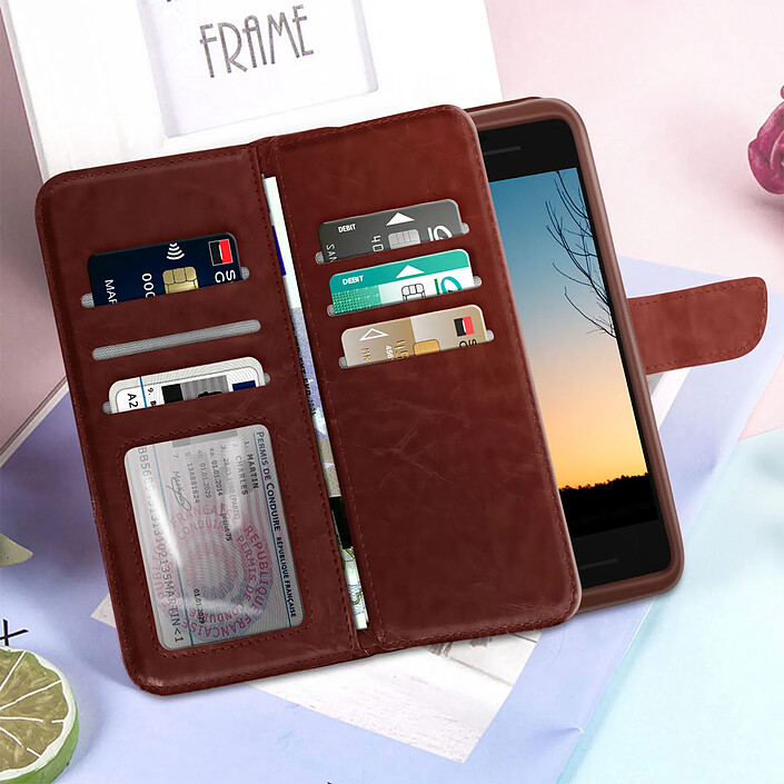 Avizar Étui pour Smartphone 4,3 à 4,7'' Portefeuille Multi-rangements Caméra Slide Marron pas cher