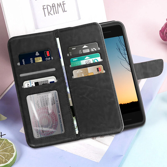 Avizar Étui pour Smartphone 5,5 à 6,0'' Portefeuille Multi-rangements Caméra Slide Noir pas cher