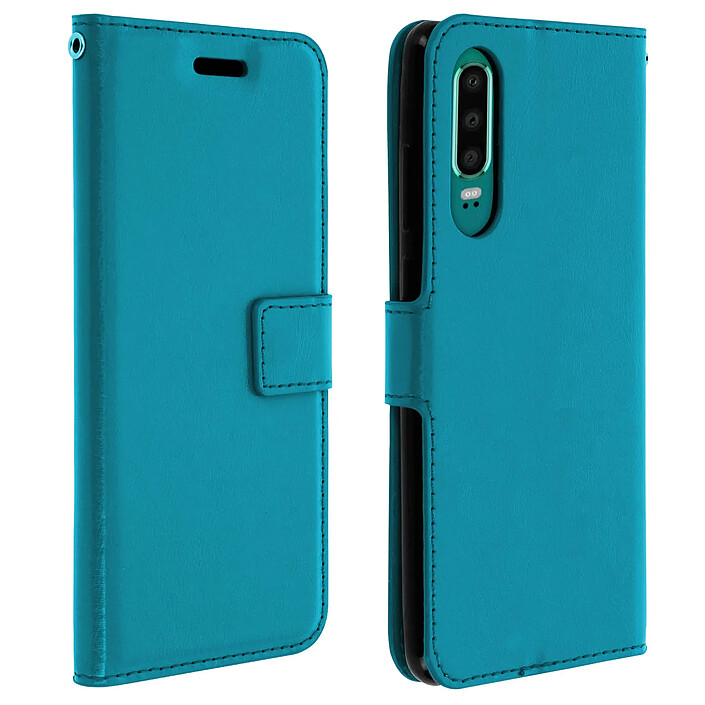 Avizar Housse pour Huawei P30 Étui Folio Portefeuille Fonction Support Vidéo Bleu