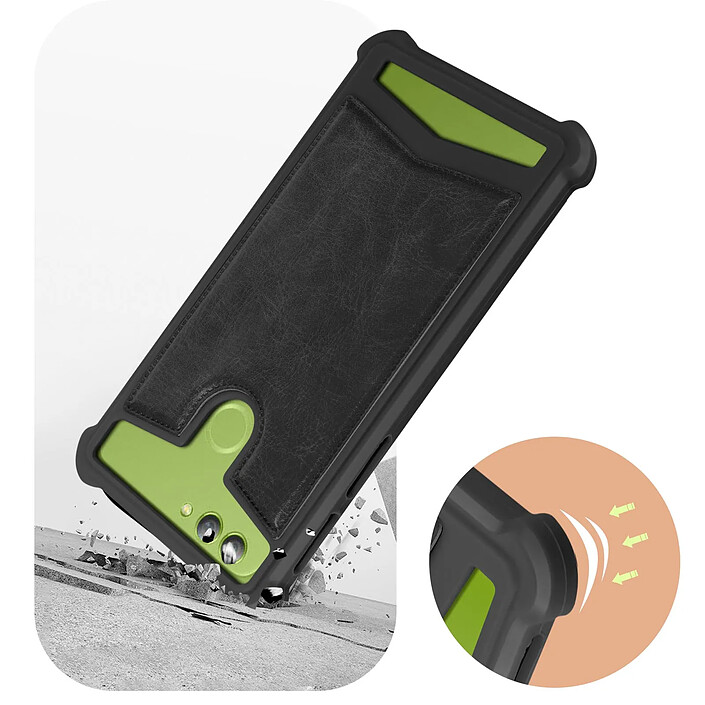 Acheter Avizar Coque Smartphone 4.3'' à 4.7'' Silicone Gel Coins Renforcés Dos Effet Cuir Noir