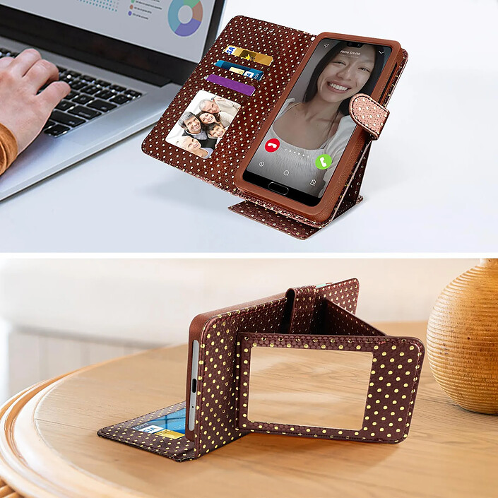 Acheter Avizar Etui à Pois Smartphone 5,0 à 5,3 Clapet Portefeuille Support et Miroir marron