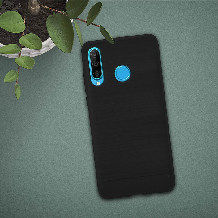 Acheter Coque pour Huawei P30 Lite Finition Carbone Effet Métal Brossé Noir
