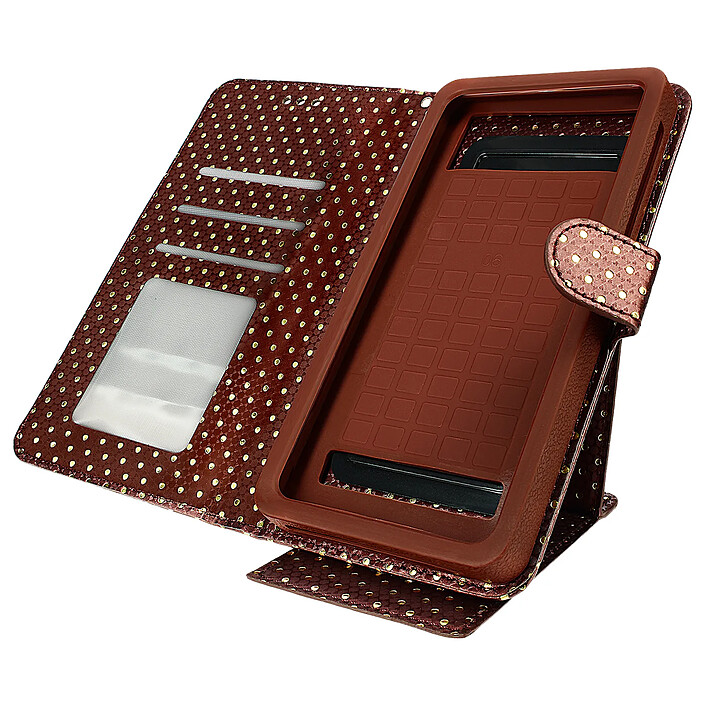 Avizar Etui à Pois Smartphone 5,0 à 5,3 Clapet Portefeuille Support et Miroir marron