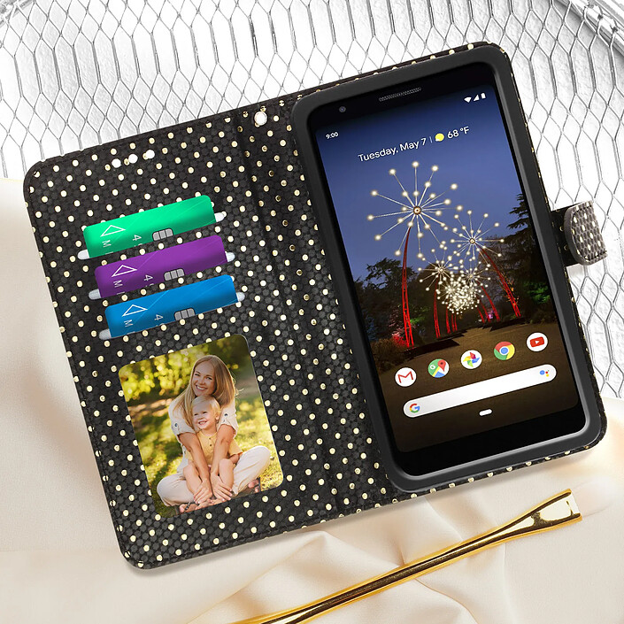 Avizar Étui à Pois pour Smartphone 5,0 à 5,3 Clapet Portefeuille Support et Miroir pas cher