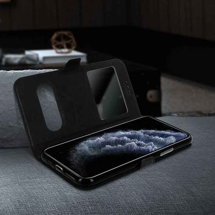 Avizar Housse iPhone 11 Pro Protection Double Fenêtre Fonction Support - noir pas cher