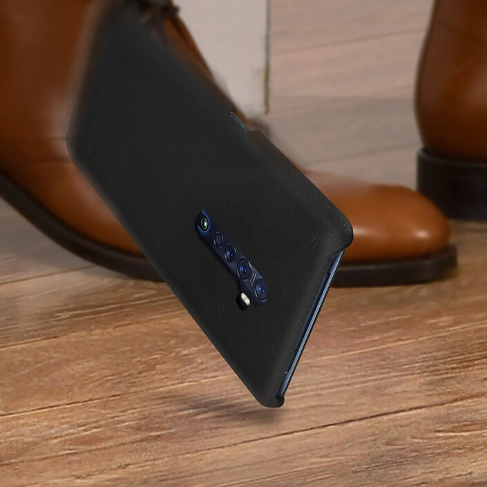 Avizar Coque Oppo Reno 2 Aspect Cuir Effet Vintage Protection Rigide et Fine noir pas cher