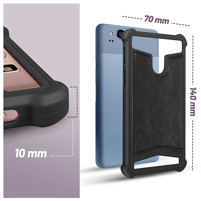 Avizar Coque Smartphone 4.3'' à 4.7'' Silicone Gel Coins Renforcés Dos Effet Cuir Noir pas cher