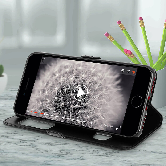 Acheter Avizar Housse iPhone SE 2022 / 2020 et 8 / 7 Etui Double Fenêtre Coque Silicone - noir