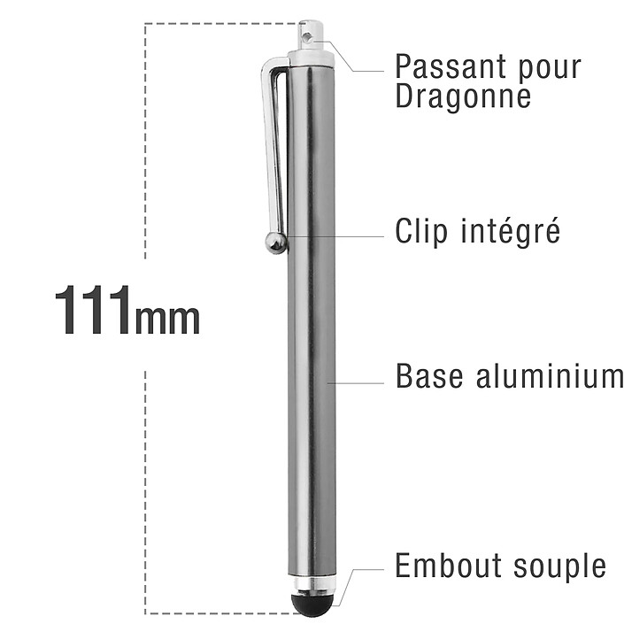Avizar Stylet Argent pour écran Tactile - Pointe Ronde pas cher