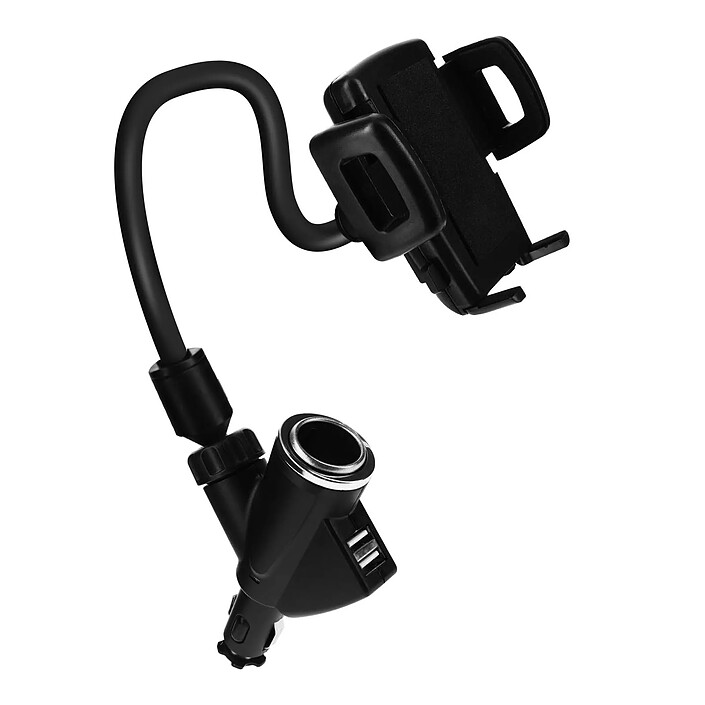 Support Auto Téléphone Prise Allume-cigare avec 2 USB + Prise Allume-cigare Noir