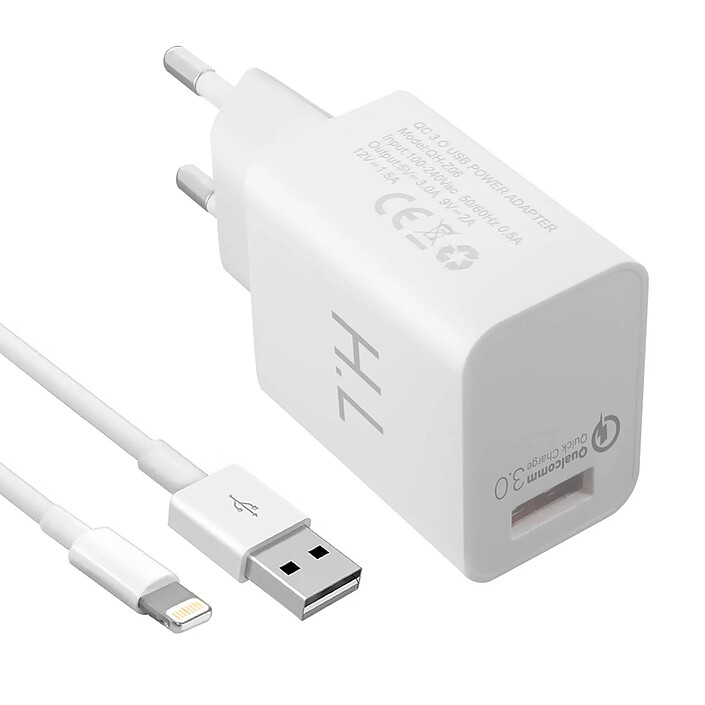 Avizar Chargeur Secteur USB 3A Qualcomm Quick Charge Câble Compatible iPhone iPad