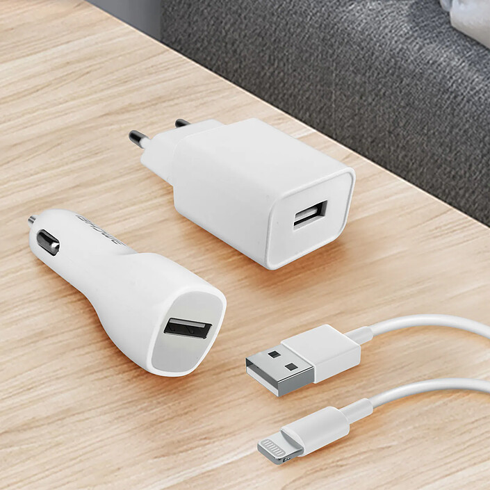 Avizar Pack Chargeur Secteur et Allume Cigare PD 3.0 2.1A avec Câble Lightning pas cher