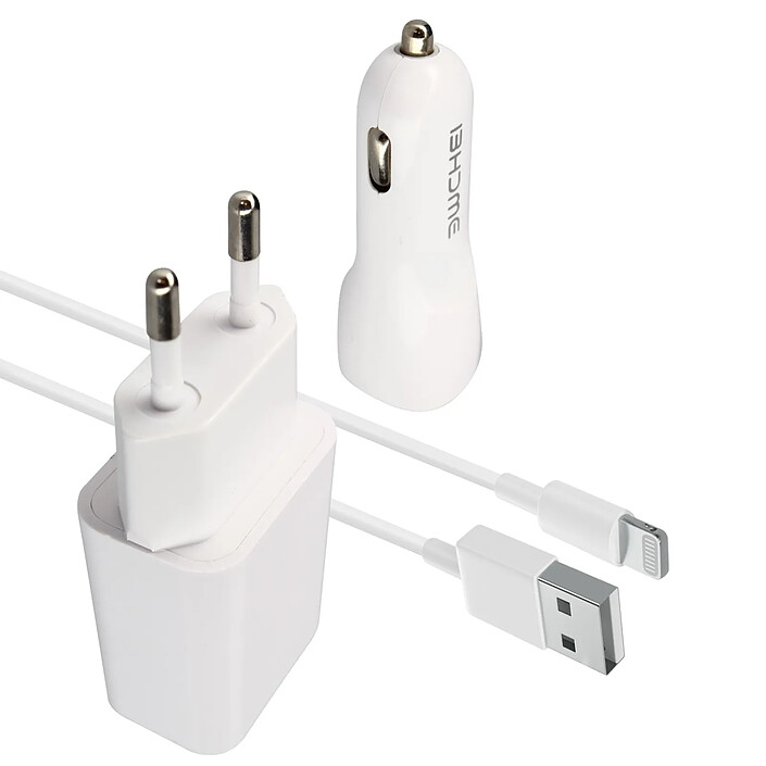 Avizar Pack Chargeur Secteur et Allume Cigare PD 3.0 2.1A avec Câble Lightning