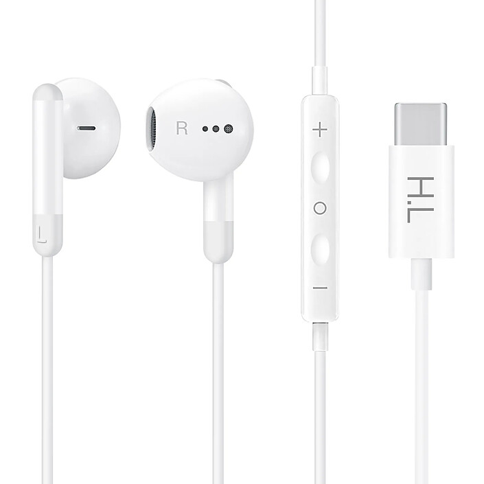 Écouteurs Filaires USB-C Intra-auriculaires Son Clair Micro Télécommande Blanc