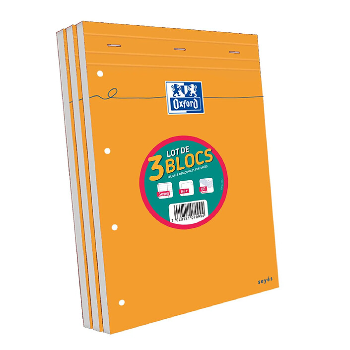 OXFORD Lot de 3 Bloc-Notes Agrafés Format A4+ 160 Pages Grands Carreaux Perforées