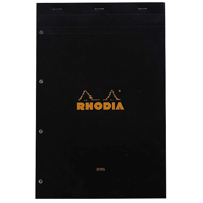 RHODIA bloc noir n°20 21x31,8cm 80 feuilles agrafées 80g 4 trous seyès