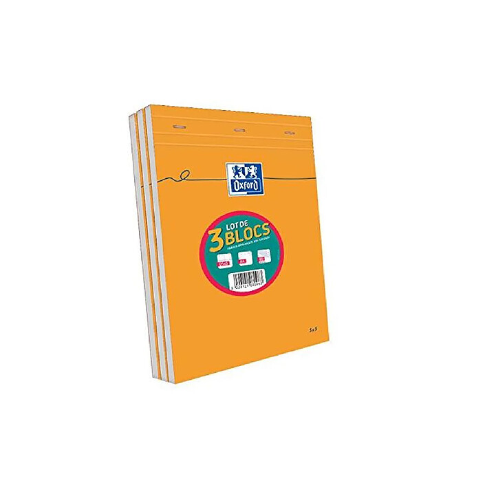 OXFORD lot de 3 bloc-notes orange A4 quadrillé 5x5 80 feuilles 80g