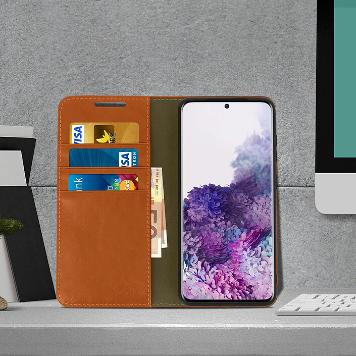 Avis Avizar Étui Galaxy S20 Folio Cuir Véritable Porte cartes Support Vidéo - camel