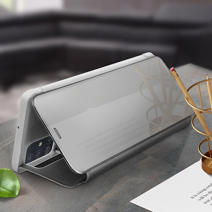 Avis Avizar Housse pour Samsung Galaxy A51 Clapet Effet Miroir Support Vidéo Argent