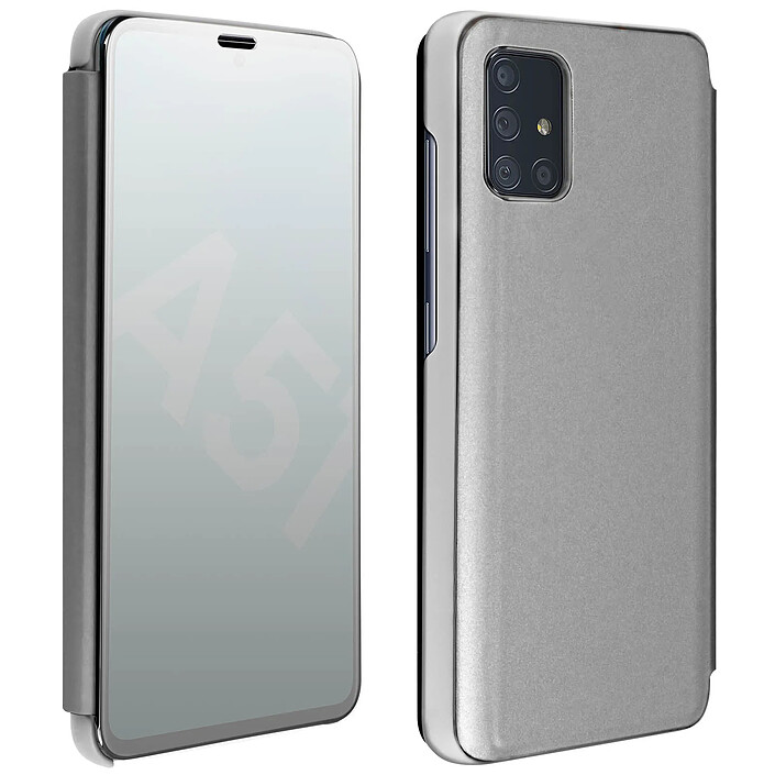 Avizar Housse pour Samsung Galaxy A51 Clapet Effet Miroir Support Vidéo Argent